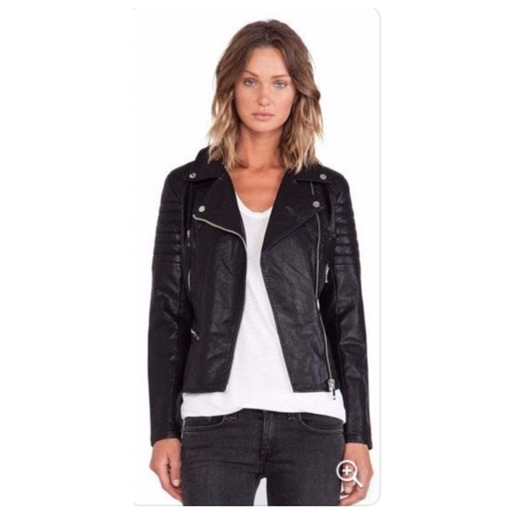 blanknyc denim faux leather fitted moto jacket